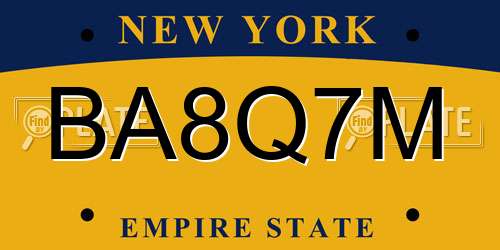 BA8Q7M New York License Plate
