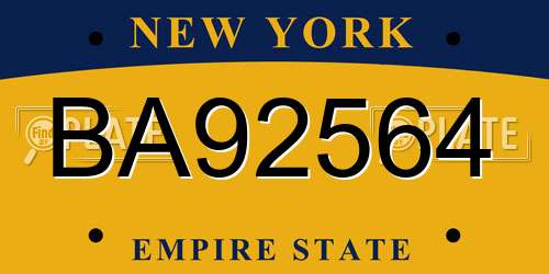 BA92564 New York License Plate