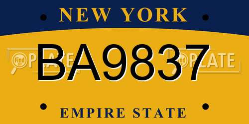 BA9837 New York License Plate