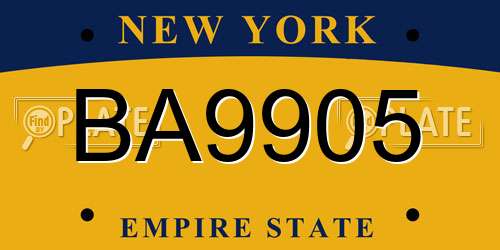 BA9905 New York License Plate