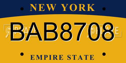 BAB8708 New York License Plate