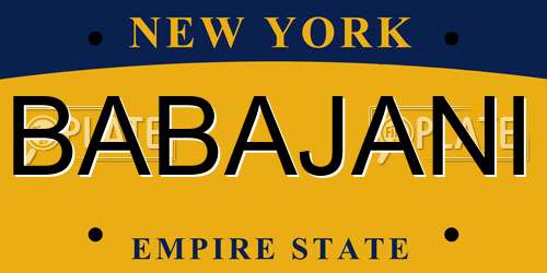 BABAJANI New York License Plate