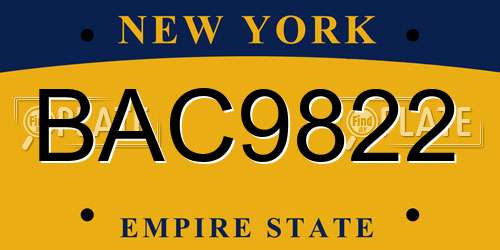 BAC9822 New York License Plate