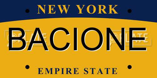 BACIONE New York License Plate