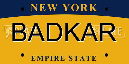 BADKAR New York License Plate