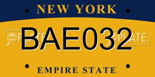 BAE032 New York License Plate