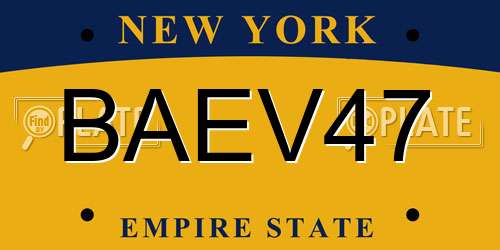 BAEV47 New York License Plate