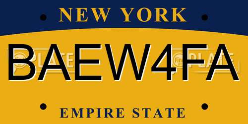 BAEW4FA New York License Plate
