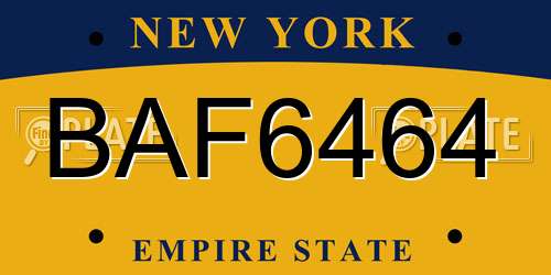 BAF6464 New York License Plate