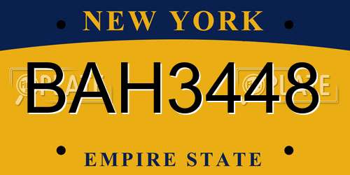 BAH3448 New York License Plate