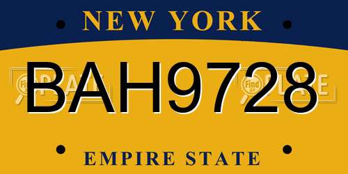 BAH9728 New York License Plate
