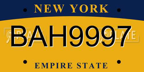 BAH9997 New York License Plate