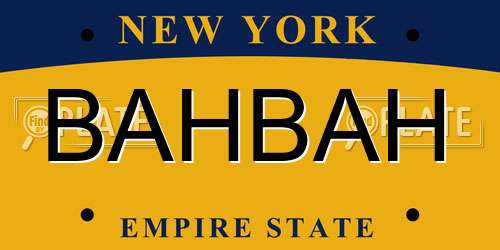 BAHBAH New York License Plate