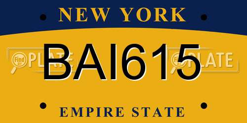BAI615 New York License Plate