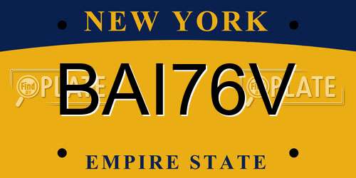 BAI76V New York License Plate