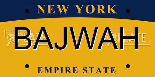 BAJWAH New York License Plate