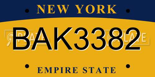 BAK3382 New York License Plate