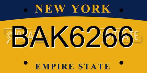 BAK6266 New York License Plate