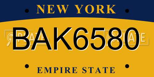 BAK6580 New York License Plate