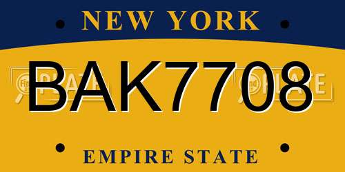 BAK7708 New York License Plate