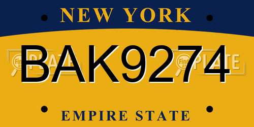 BAK9274 New York License Plate