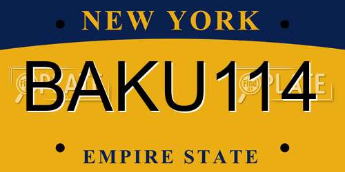 BAKU114 New York License Plate