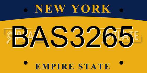 BAS3265 New York License Plate