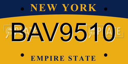BAV9510 New York License Plate