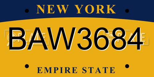 BAW3684 New York License Plate