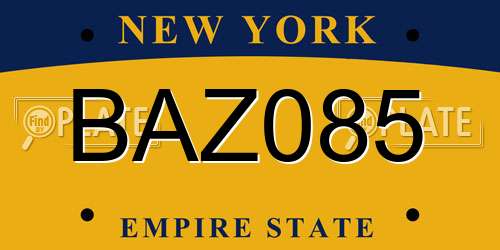 BAZ085 New York License Plate