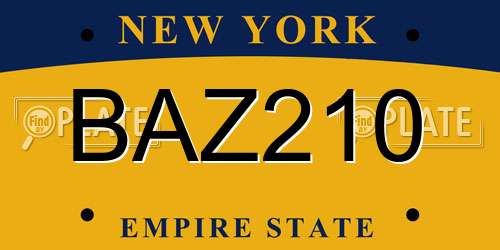 BAZ210 New York License Plate