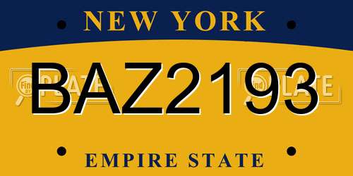 BAZ2193 New York License Plate