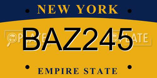 BAZ245 New York License Plate
