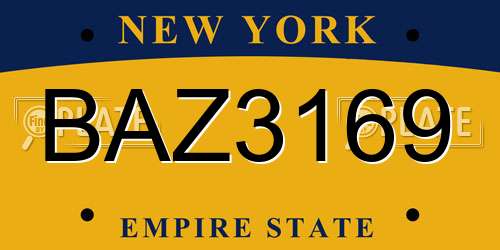BAZ3169 New York License Plate