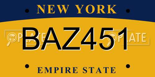 BAZ451 New York License Plate