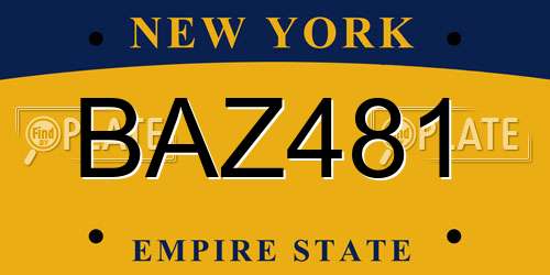BAZ481 New York License Plate