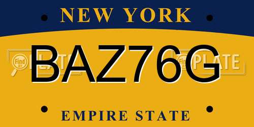 BAZ76G New York License Plate