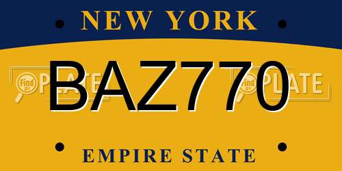 BAZ770 New York License Plate