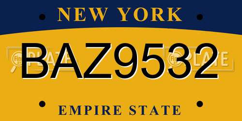 BAZ9532 New York License Plate