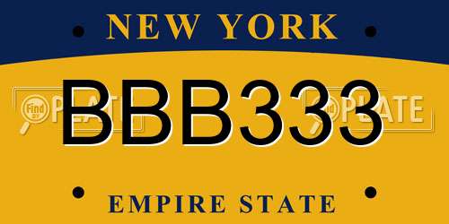 BBB333 New York License Plate