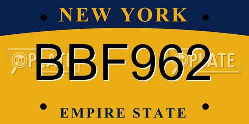 BBF962 New York License Plate