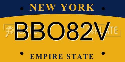 BBO82V New York License Plate