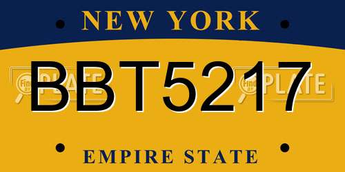 BBT5217 New York License Plate