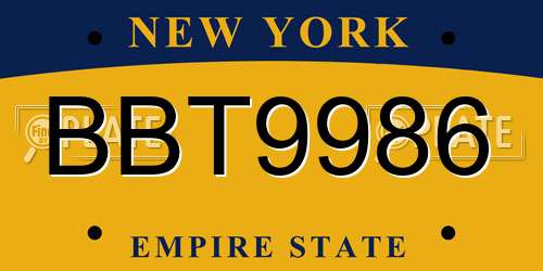 BBT9986 New York License Plate