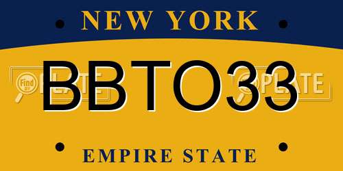 BBTO33 New York License Plate
