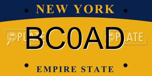 BC0AD New York License Plate