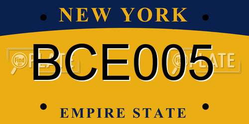 BCE005 New York License Plate
