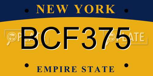 BCF375 New York License Plate