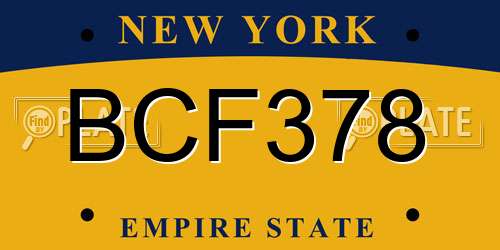 BCF378 New York License Plate