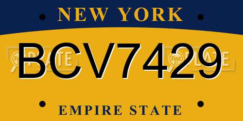 BCV7429 New York License Plate